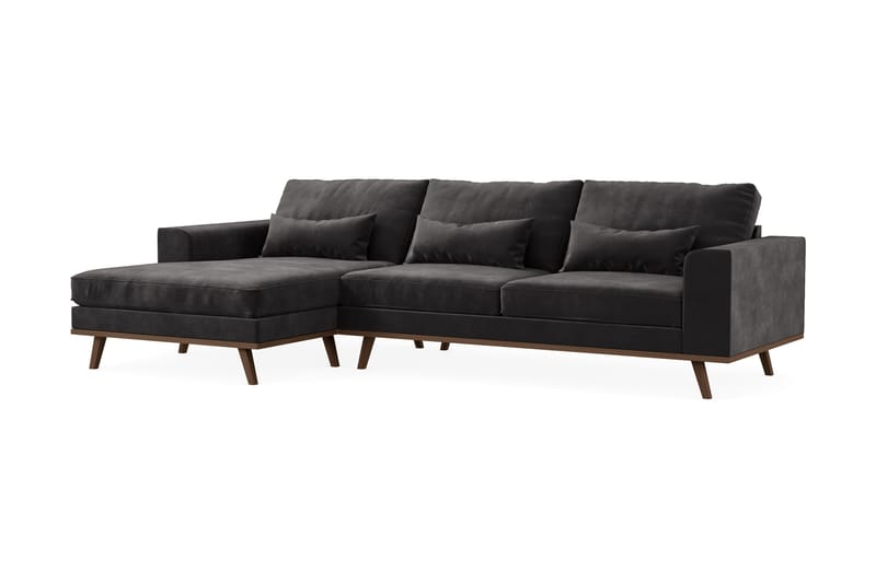 Copenhagen 4-seters Venstrevendt L-formet Divansofa i Fløyel - Mørk grå - Møbler - Sofaer - Sofaer med sjeselong - 4 seters sofa med divan
