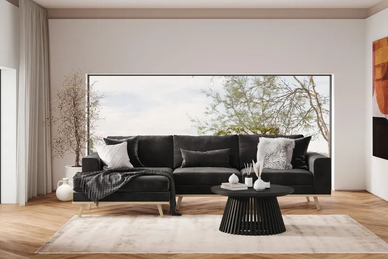 Copenhagen 4-seters Venstrevendt L-formet Divansofa i Fløyel - Mørk grå - Møbler - Sofaer - Sofaer med sjeselong - 4 seters sofa med divan