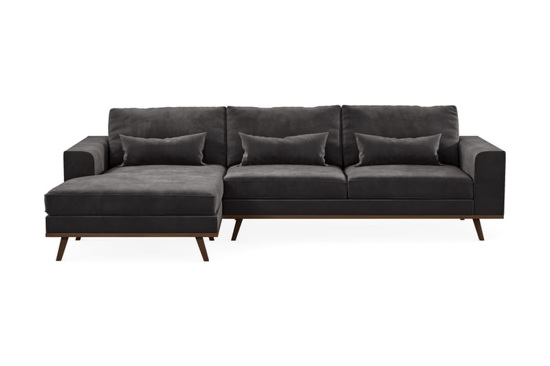 Copenhagen 4-seters Venstrevendt L-formet Divansofa i Fløyel - Mørk grå - Møbler - Sofaer - Sofaer med sjeselong - 4 seters sofa med divan