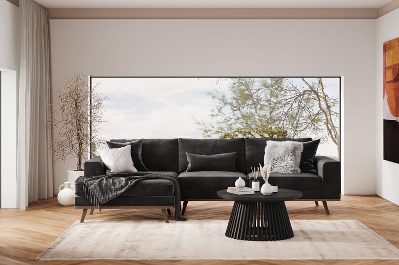 Copenhagen 4-seters Venstrevendt L-formet Divansofa i Fløyel - Mørk grå - Møbler - Sofaer - Sofaer med sjeselong - 4 seters sofa med divan