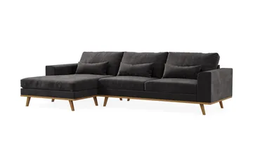 Copenhagen 4-seters Venstrevendt L-formet Divansofa i Fløyel - Mørk grå - Møbler - Sofaer - Sofaer med sjeselong - 4 seters sofa med divan