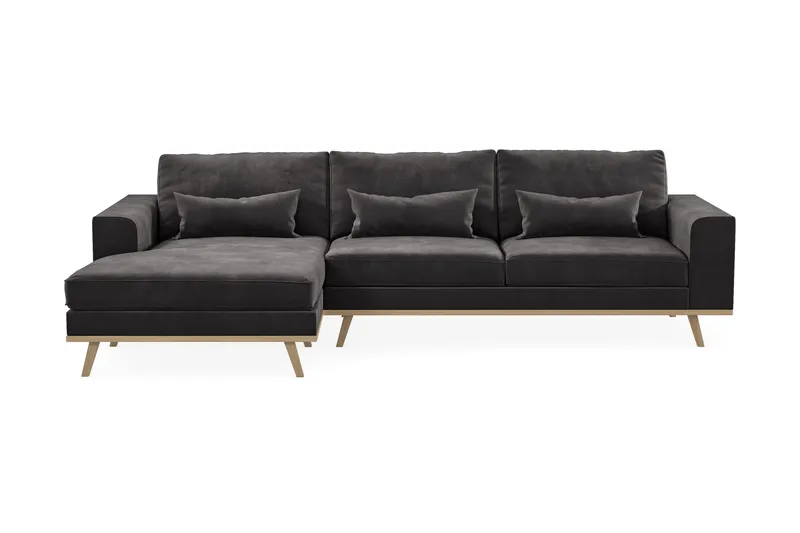 Copenhagen 4-seters Venstrevendt L-formet Divansofa i Fløyel - Mørk grå - Møbler - Sofaer - Sofaer med sjeselong - 4 seters sofa med divan