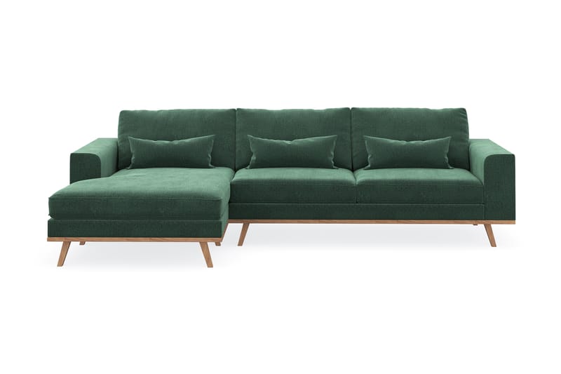 Copenhagen 4-seters Venstrevendt L-formet Divansofa i Fløyel - Mørk grønn - Møbler - Sofaer - Sofaer med sjeselong - 4 seters sofa med divan