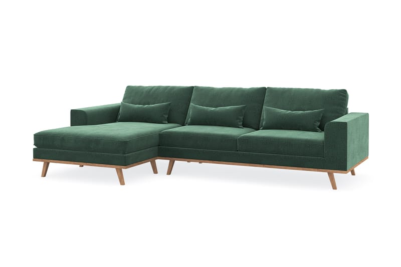 Copenhagen 4-seters Venstrevendt L-formet Divansofa i Fløyel - Mørk grønn - Møbler - Sofaer - Sofaer med sjeselong - 4 seters sofa med divan