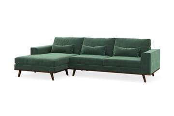 Copenhagen 4-seters Venstrevendt L-formet Divansofa i Fløyel - Mørk grønn - Møbler - Sofaer - Sofaer med sjeselong - 4 seters sofa med divan