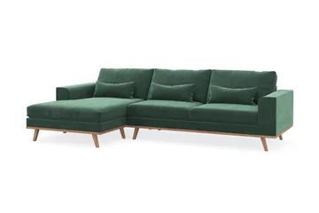 Copenhagen 4-seters Venstrevendt L-formet Divansofa i Fløyel - Mørk grønn - Møbler - Sofaer - Sofaer med sjeselong - 4 seters sofa med divan