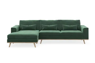 Copenhagen 4-seters Venstrevendt L-formet Divansofa i Fløyel - Mørk grønn - Møbler - Sofaer - Sofaer med sjeselong - 4 seters sofa med divan