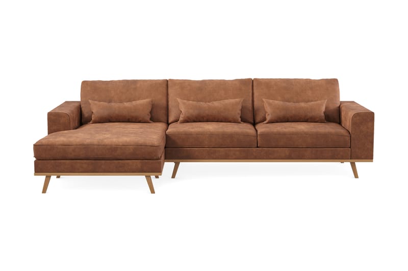 Copenhagen 4-seters Venstrevendt L-formet Divansofa i Kunstlær - Brun - Møbler - Sofaer - Sofaer med sjeselong - 4 seters sofa med divan