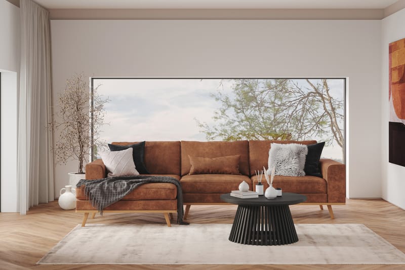 Copenhagen 4-seters Venstrevendt L-formet Divansofa i Kunstlær - Brun - Møbler - Sofaer - Sofaer med sjeselong - 4 seters sofa med divan