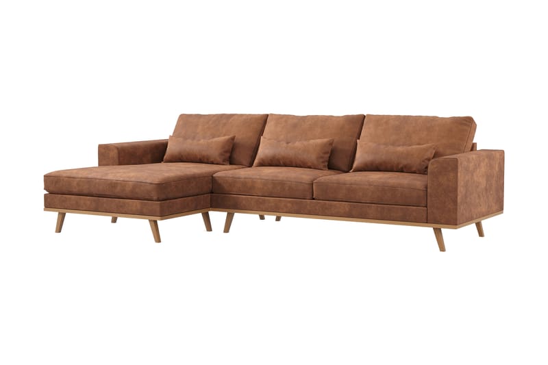 Copenhagen 4-seters Venstrevendt L-formet Divansofa i Kunstlær - Brun - Møbler - Sofaer - Sofaer med sjeselong - 4 seters sofa med divan