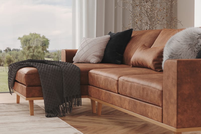 Copenhagen 4-seters Venstrevendt L-formet Divansofa i Kunstlær - Brun - Møbler - Sofaer - Sofaer med sjeselong - 4 seters sofa med divan