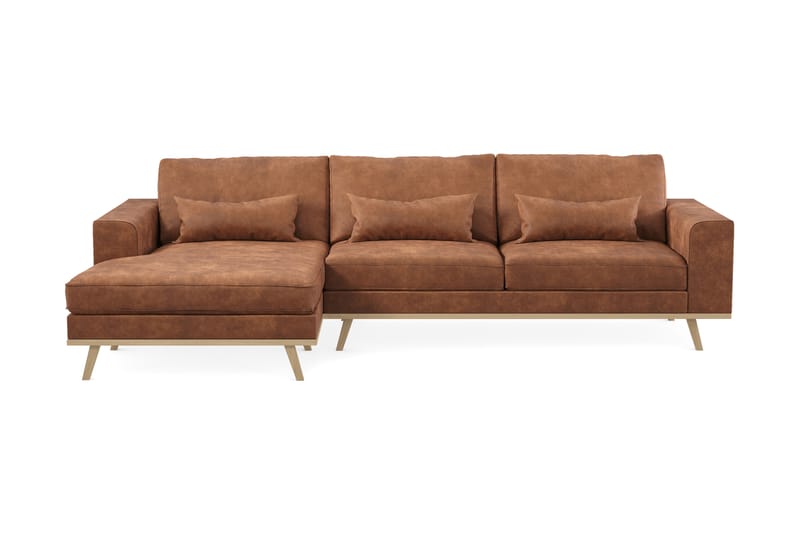 Copenhagen 4-seters Venstrevendt L-formet Divansofa i Kunstlær - Brun - Møbler - Sofaer - Sofaer med sjeselong - 4 seters sofa med divan