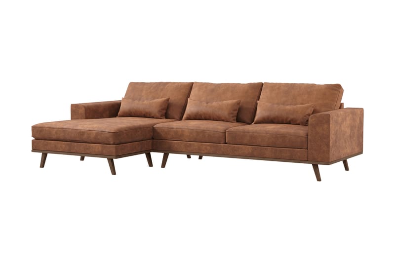 Copenhagen 4-seters Venstrevendt L-formet Divansofa i Kunstlær - Brun - Møbler - Sofaer - Sofaer med sjeselong - 4 seters sofa med divan