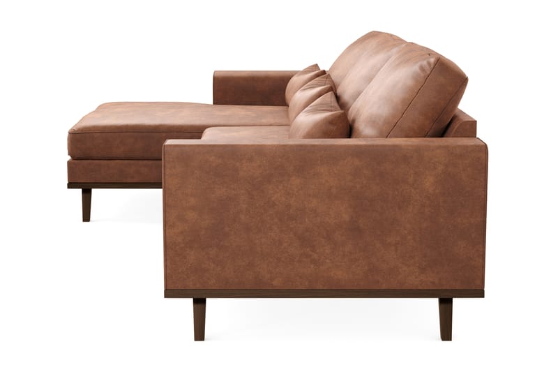 Copenhagen 4-seters Venstrevendt L-formet Divansofa i Kunstlær - Brun - Møbler - Sofaer - Sofaer med sjeselong - 4 seters sofa med divan