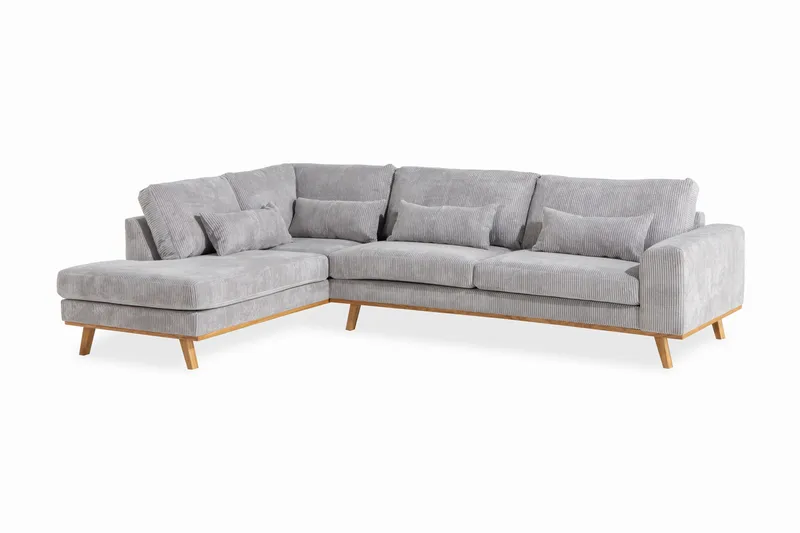 Copenhagen 4-seters Venstrevendt L-formet Divansofa i Manchester - Lys grå - Møbler - Sofaer - Sofaer med sjeselong - 4 seters sofa med divan