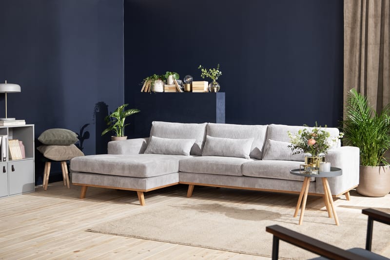Copenhagen 4-seters Venstrevendt L-formet Divansofa i Manchester - Lys grå - Møbler - Sofaer - Sofaer med sjeselong - 4 seters sofa med divan