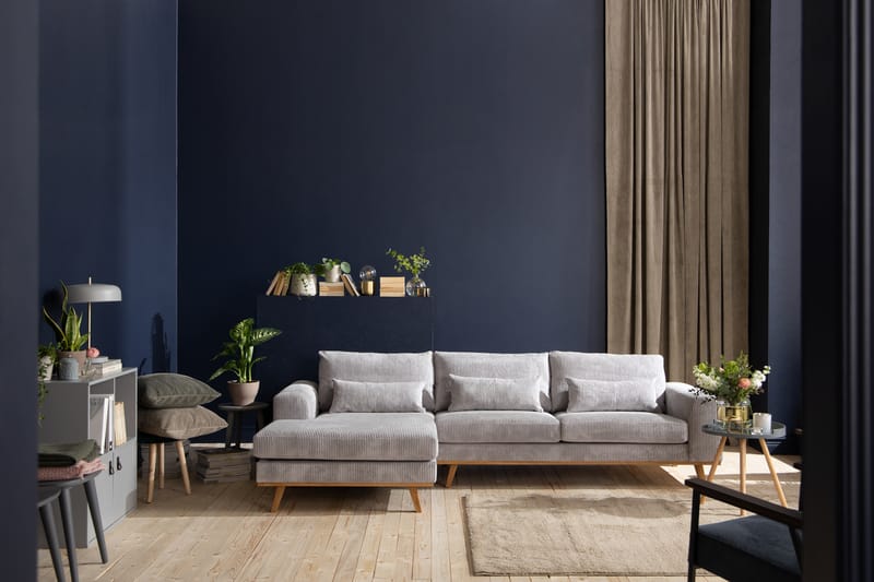 Copenhagen 4-seters Venstrevendt L-formet Divansofa i Manchester - Lys grå - Møbler - Sofaer - Sofaer med sjeselong - 4 seters sofa med divan