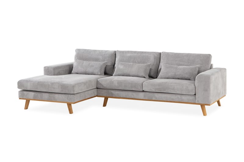 Copenhagen 4-seters Venstrevendt L-formet Divansofa i Manchester - Lys grå - Møbler - Sofaer - Sofaer med sjeselong - 4 seters sofa med divan