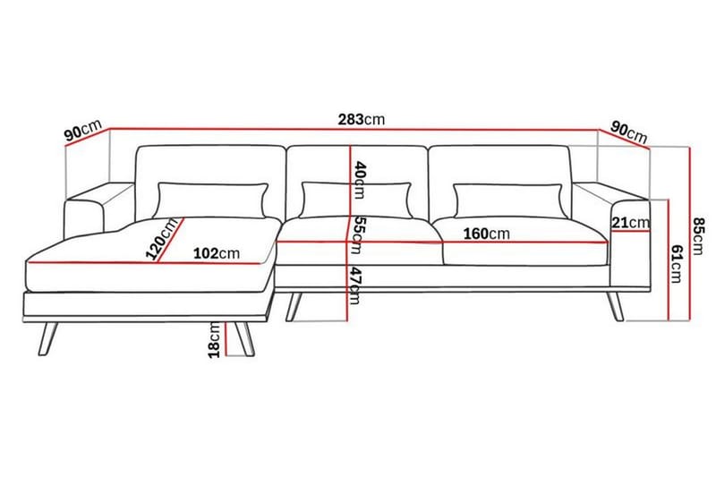 Copenhagen 4-seters Venstrevendt L-formet Divansofa i Manchester - Lys grå - Møbler - Sofaer - Sofaer med sjeselong - 4 seters sofa med divan