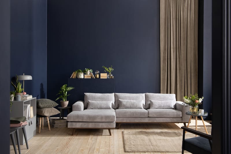 Copenhagen 4-seters Venstrevendt L-formet Divansofa i Manchester - Lys grå - Møbler - Sofaer - Sofaer med sjeselong - 4 seters sofa med divan