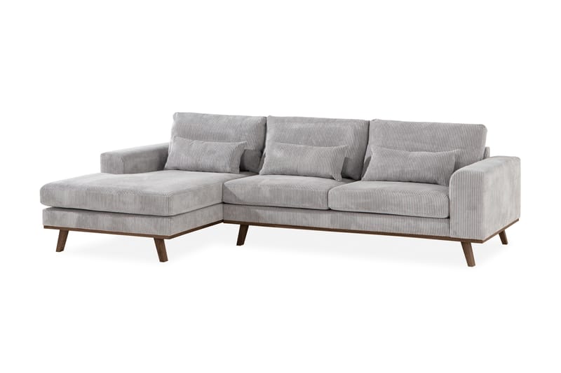 Copenhagen 4-seters Venstrevendt L-formet Divansofa i Manchester - Lys grå - Møbler - Sofaer - Sofaer med sjeselong - 4 seters sofa med divan