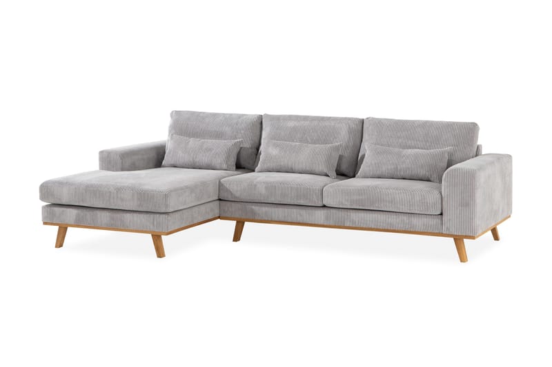 Copenhagen 4-seters Venstrevendt L-formet Divansofa i Manchester - Lys grå - Møbler - Sofaer - Sofaer med sjeselong - 4 seters sofa med divan