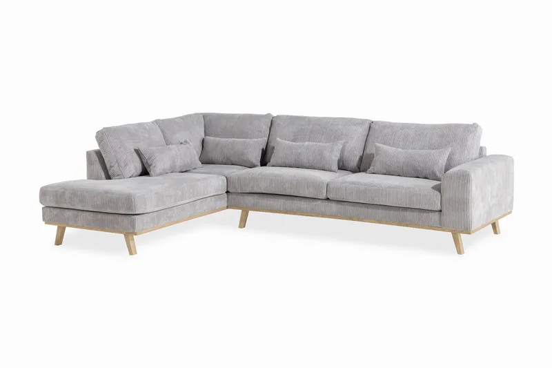 Copenhagen 4-seters Venstrevendt L-formet Divansofa i Manchester - Lys grå - Møbler - Sofaer - Sofaer med sjeselong - 4 seters sofa med divan