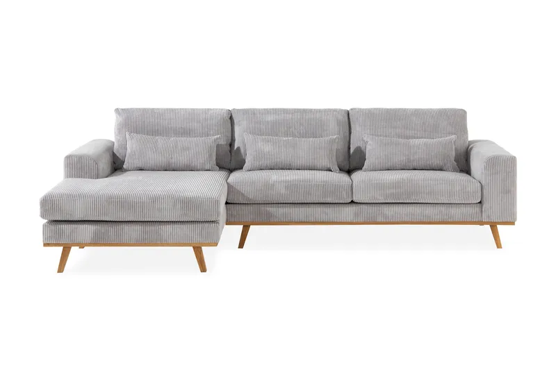 Copenhagen 4-seters Venstrevendt L-formet Divansofa i Manchester - Lys grå - Møbler - Sofaer - Sofaer med sjeselong - 4 seters sofa med divan