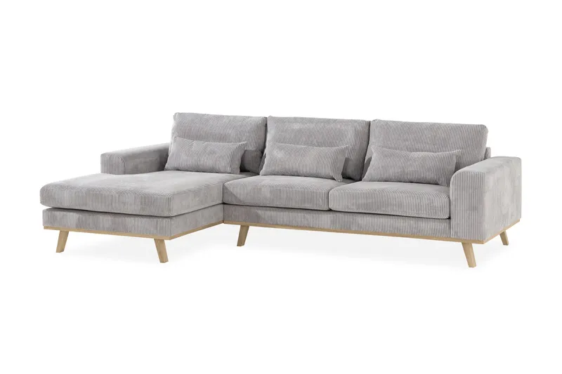 Copenhagen 4-seters Venstrevendt L-formet Divansofa i Manchester - Lys grå - Møbler - Sofaer - Sofaer med sjeselong - 4 seters sofa med divan