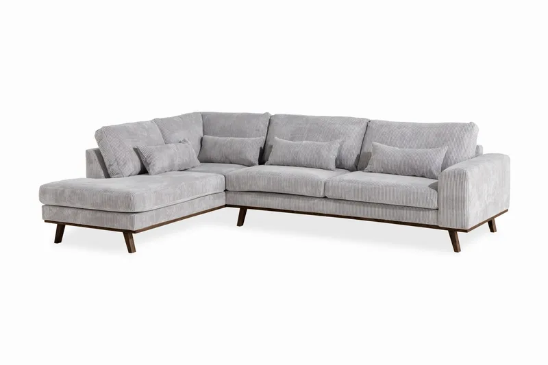 Copenhagen 4-seters Venstrevendt L-formet Divansofa i Manchester - Lys grå - Møbler - Sofaer - Sofaer med sjeselong - 4 seters sofa med divan