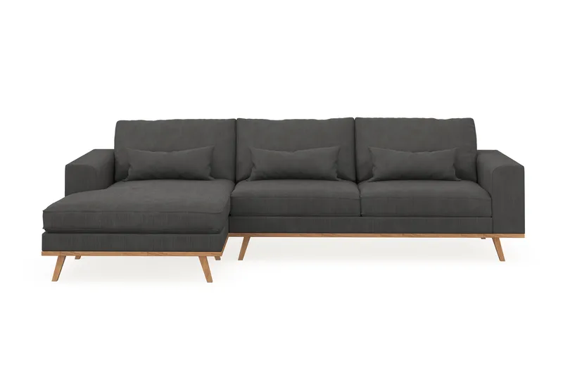 Copenhagen 4-seters Venstrevendt L-formet Divansofa i Manchester - Mørk grå - Møbler - Sofaer - Sofaer med sjeselong - 4 seters sofa med divan