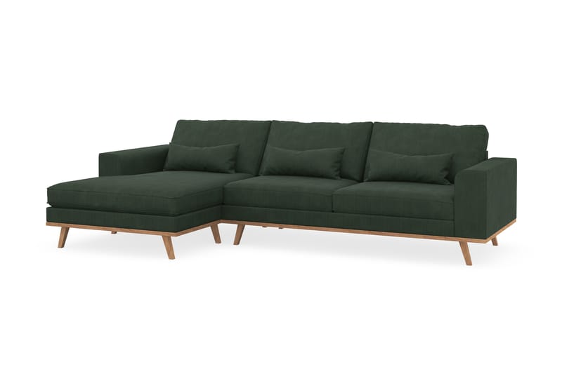 Copenhagen 4-seters Venstrevendt L-formet Divansofa i Manchester - Mørk grønn - Møbler - Sofaer - Sofaer med sjeselong - 4 seters sofa med divan