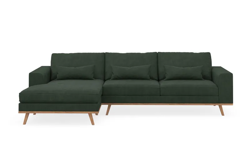 Copenhagen 4-seters Venstrevendt L-formet Divansofa i Manchester - Mørk grønn - Møbler - Sofaer - Sofaer med sjeselong - 4 seters sofa med divan