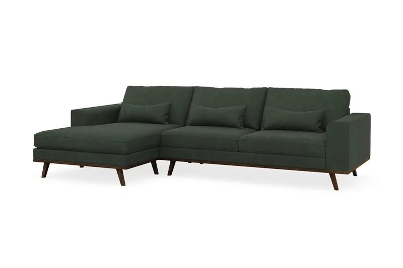 Copenhagen 4-seters Venstrevendt L-formet Divansofa i Manchester - Mørk grønn - Møbler - Sofaer - Sofaer med sjeselong - 4 seters sofa med divan