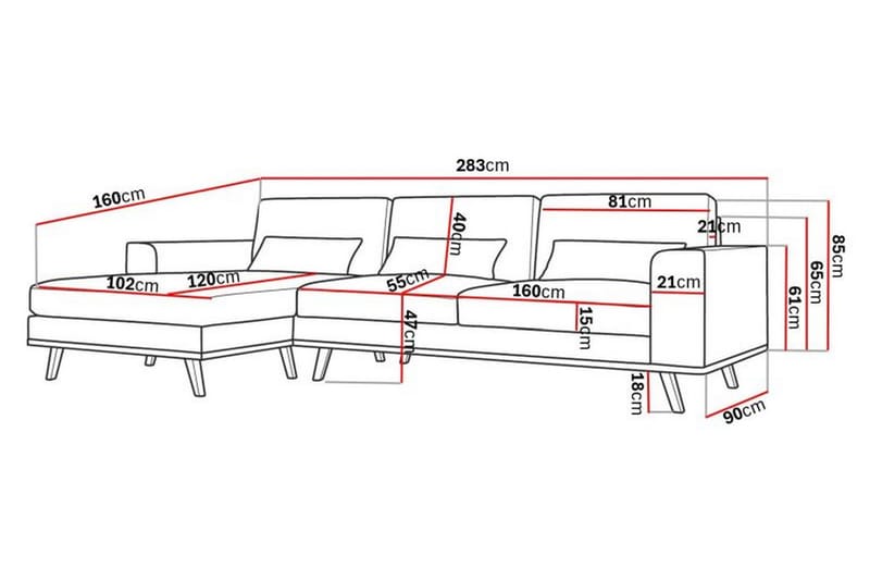 Copenhagen 4-seters Venstrevendt L-formet Divansofa i Manchester - Rosa - Møbler - Sofaer - Sofaer med sjeselong - 4 seters sofa med divan