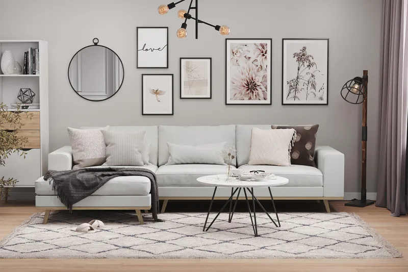Copenhagen 4-seters Venstrevendt L-formet Divansofa i Stoff - Grå - Møbler - Sofaer - Sofaer med sjeselong - 4 seters sofa med divan