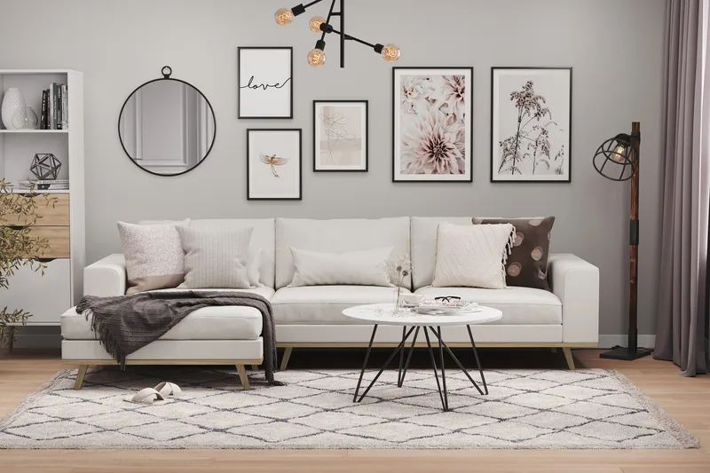 Copenhagen 4-seters Venstrevendt L-formet Divansofa i Stoff - Lys grå - Møbler - Sofaer - Sofaer med sjeselong - 4 seters sofa med divan