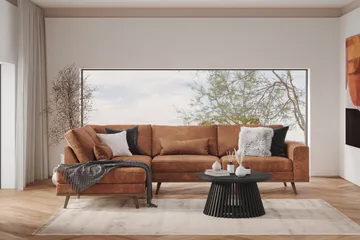 Copenhagen 4-seters Venstrevendt L-formet Sjeselongsofa i Kunstlær - Brun - Møbler - Sofaer - Sofaer med sjeselong - 4 seters sofa med divan