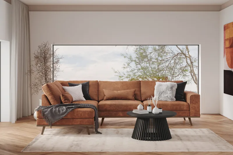 Copenhagen 4-seters Venstrevendt L-formet Sjeselongsofa i Kunstlær - Brun - Møbler - Sofaer - Sofaer med sjeselong - 4 seters sofa med divan
