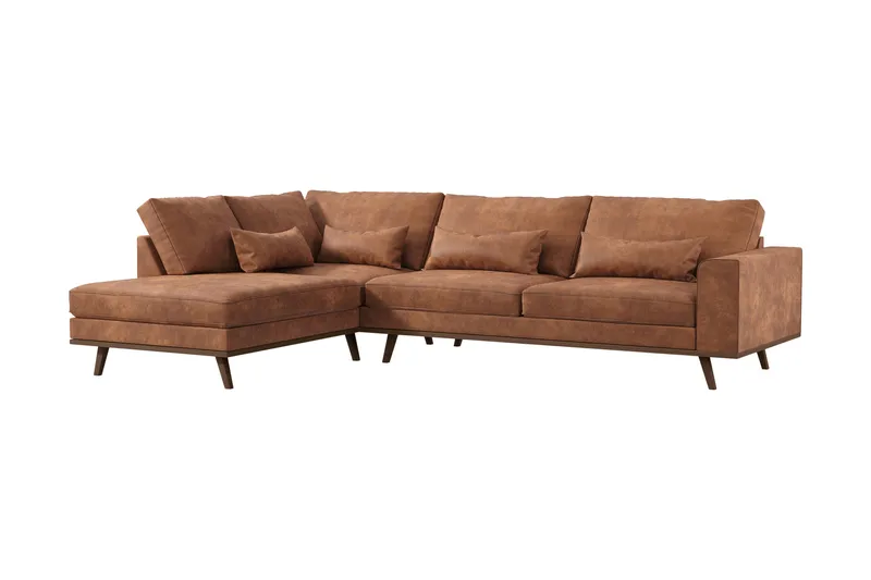 Copenhagen 4-seters Venstrevendt L-formet Sjeselongsofa i Kunstlær - Brun - Møbler - Sofaer - Sofaer med sjeselong - 4 seters sofa med divan