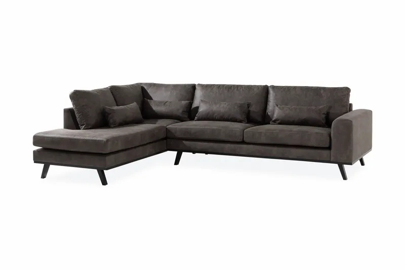 Copenhagen 4-seters Venstrevendt L-formet Sjeselongsofa i Kunstlær - Mørk grå - Møbler - Sofaer - Sofaer med sjeselong - 4 seters sofa med divan