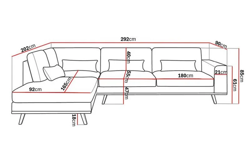 Copenhagen 4-seters Venstrevendt L-formet Sjeselongsofa i Stoff - Beige - Møbler - Sofaer - Sofaer med sjeselong - 4 seters sofa med divan