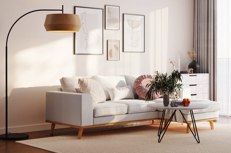 Copenhagen Compact 3-seters Vendbar L-formet Divansofa i Stoff - Lys grå - Møbler - Sofaer - Sofaer med sjeselong - 3 seters sofa med divan
