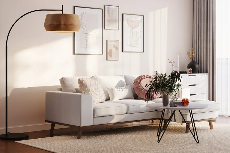 Copenhagen Compact 3-seters Vendbar L-formet Divansofa i Stoff - Lys grå - Møbler - Sofaer - Sofaer med sjeselong - 3 seters sofa med divan