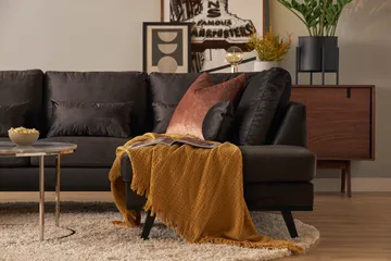 Copenhagen Compact 4-seters Høyrevendt U-formet Large Sofa med Divan og Sjeselong i Fløyel - Mørk grå - Møbler - Sofaer - Sofaer med sjeselong - 4 seters sofa med divan