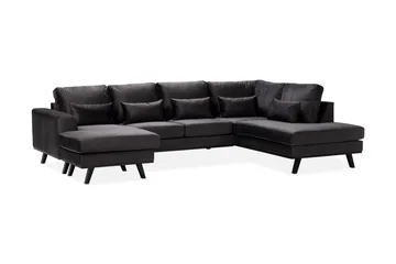 Copenhagen Compact 4-seters Høyrevendt U-formet Large Sofa med Divan og Sjeselong i Fløyel - Mørk grå - Møbler - Sofaer - Sofaer med sjeselong - 4 seters sofa med divan