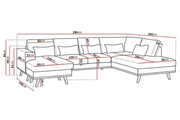 Copenhagen Compact 4-seters Høyrevendt U-formet Large Sofa med Divan og Sjeselong i Fløyel - Mørk grå - Møbler - Sofaer - Sofaer med sjeselong - 4 seters sofa med divan