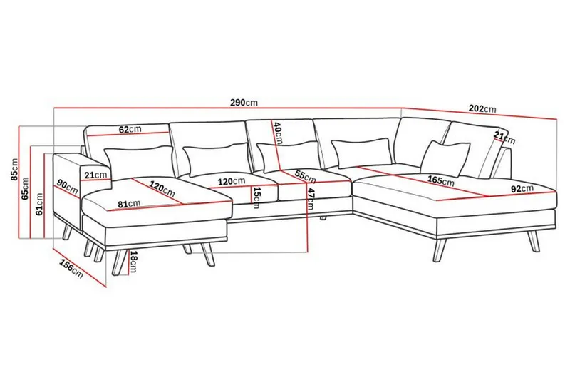 Copenhagen Compact 4-seters Høyrevendt U-formet Large Sofa med Divan og Sjeselong i Fløyel - Mørk grå - Møbler - Sofaer - Sofaer med sjeselong - 4 seters sofa med divan