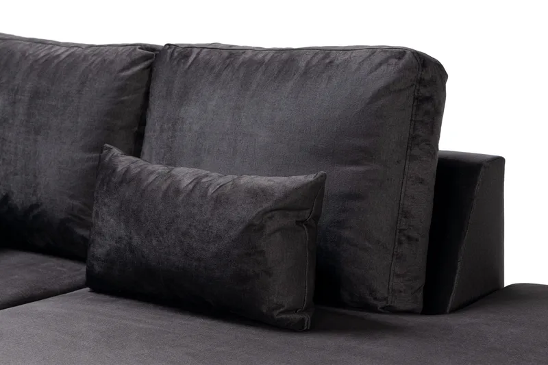 Copenhagen Compact 4-seters Høyrevendt U-formet Large Sofa med Divan og Sjeselong i Fløyel - Mørk grå - Møbler - Sofaer - Sofaer med sjeselong - 4 seters sofa med divan