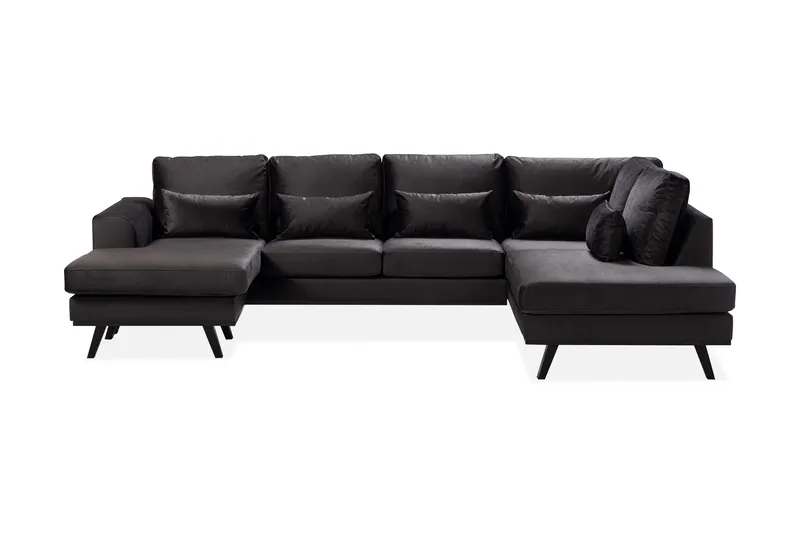 Copenhagen Compact 4-seters Høyrevendt U-formet Large Sofa med Divan og Sjeselong i Fløyel, Mørk grå